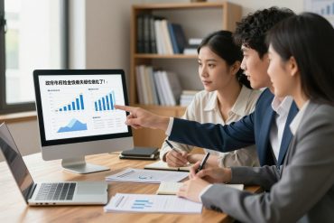 A professional financial advisor and a couple sit around a wooden table, reviewing documents related to government refinance loan eligibility. The advisor, dressed in a crisp suit, points to a computer screen displaying clear graphs, charts, and eligibility criteria. The couple, casually yet neatly dressed, appears engaged and focused, taking notes. The foreground showcases the laptop and paperwork arranged neatly, while the middle layer captures the interaction between the characters. In the background, a well-organized office scene with bookshelves filled with financial literature and a window revealing a sunny day, creating a hopeful and optimistic atmosphere. Soft, natural lighting enhances the warm and inviting mood, with a slight focus on the advisor's presentation, suggesting professionalism and trustworthiness.